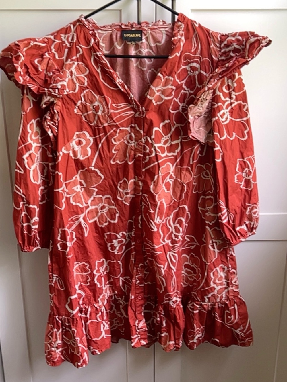 Sugarlips Rust Orange Floral Ruffle Dress
